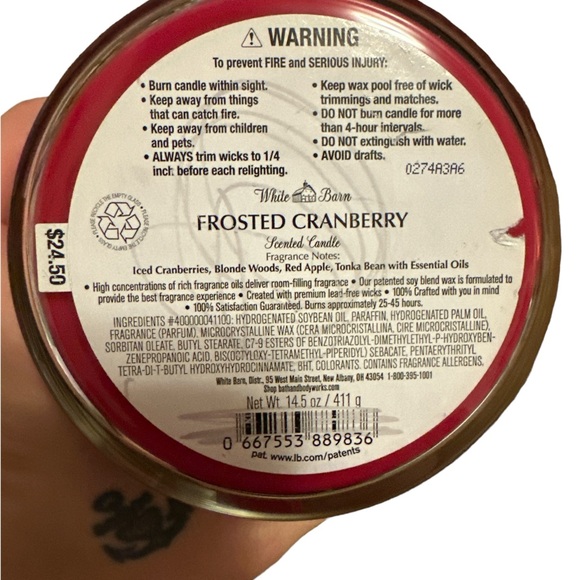 Bath and Body Works 3 Wick Candle Frosted Cranberry, New With Cosmetic Flaws. - Picture 4 of 6